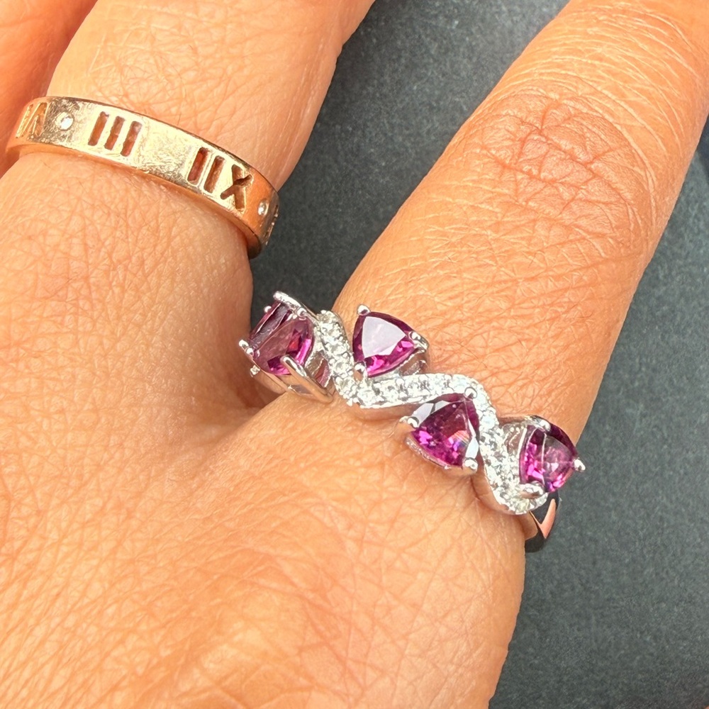 Natural Rhodolite Rhodium Over Sterling Silver Ring